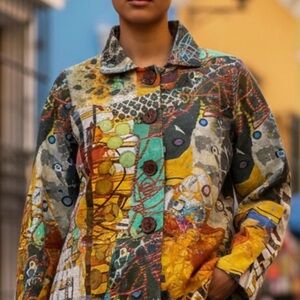 SIMPLY ART BY DOLCEZZA Abstract Hip Art Deco Stretch Jacket Size Small